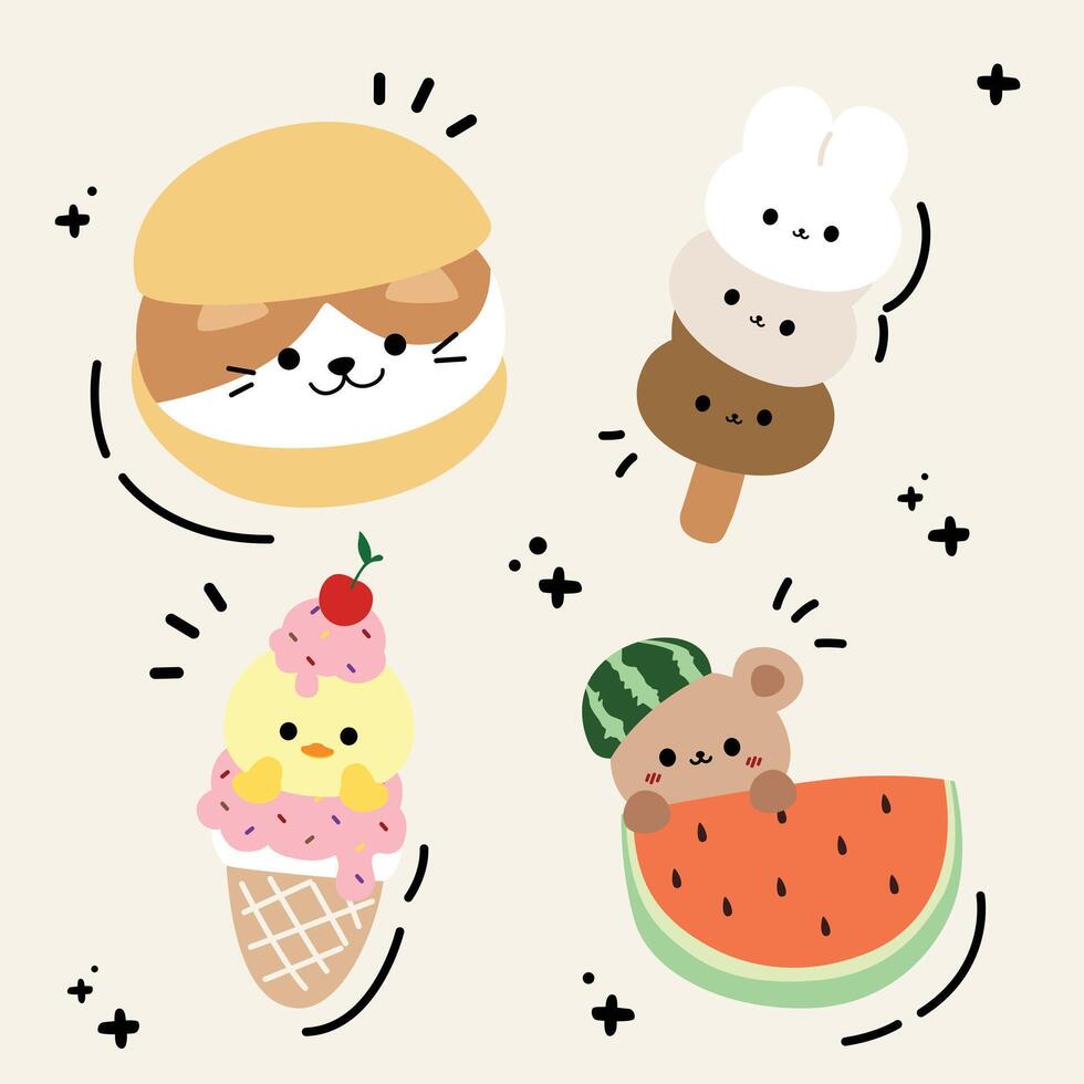 CUTE SHAPED DESSERTS WITH ANIMAL CHARACTERS vector