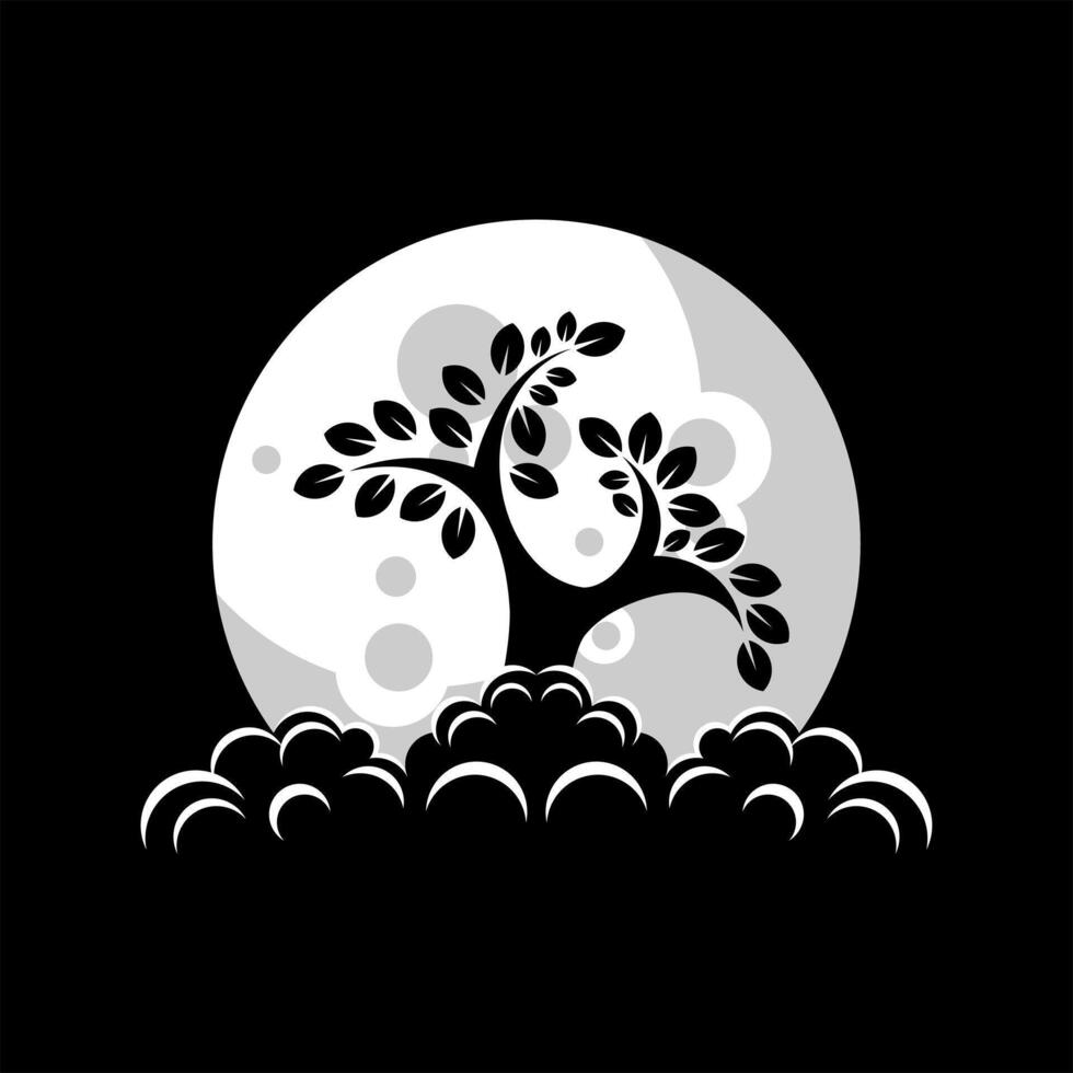 tree and moon logo design vector