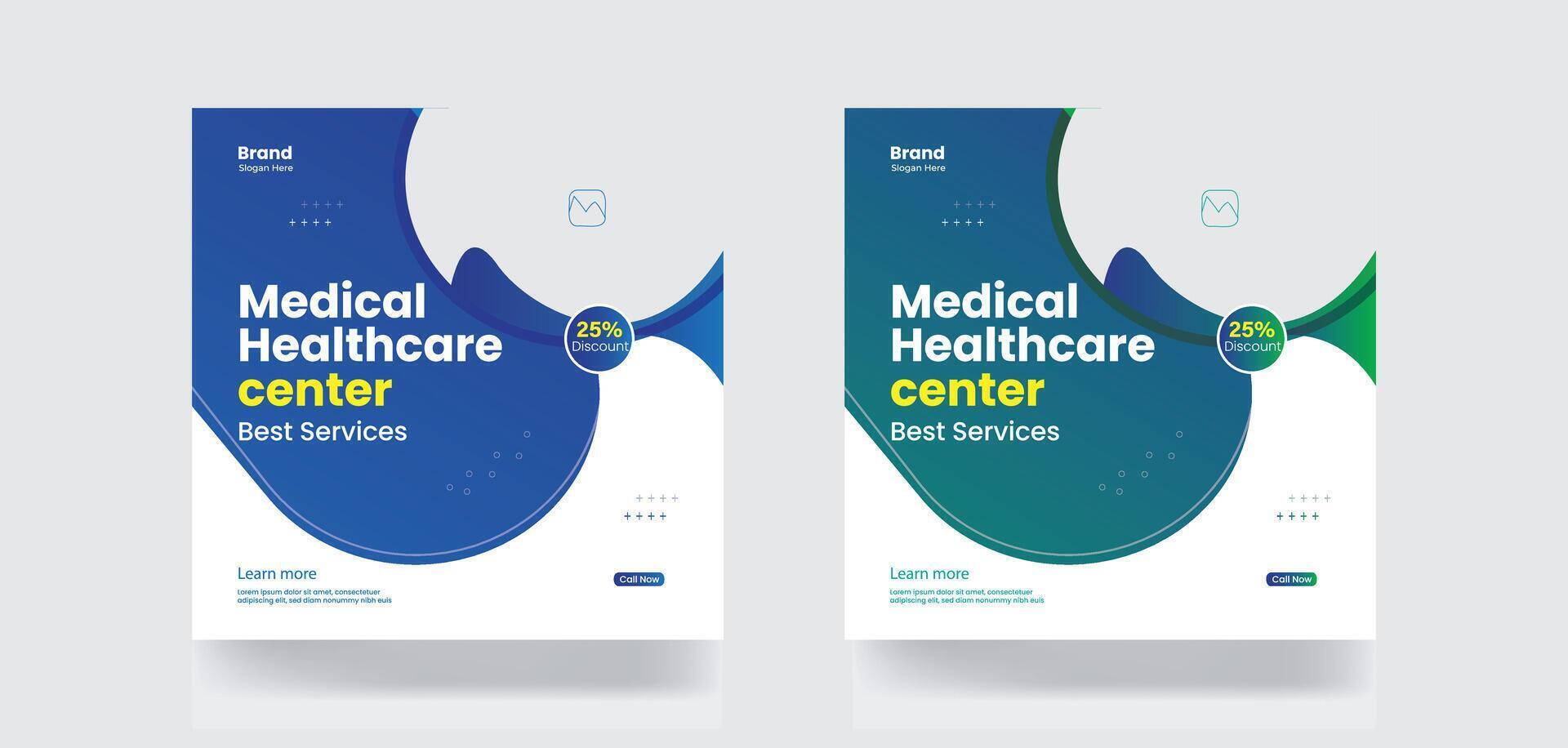Medical healthcare center social media post design and promotion clinic banner design square flyer template vector