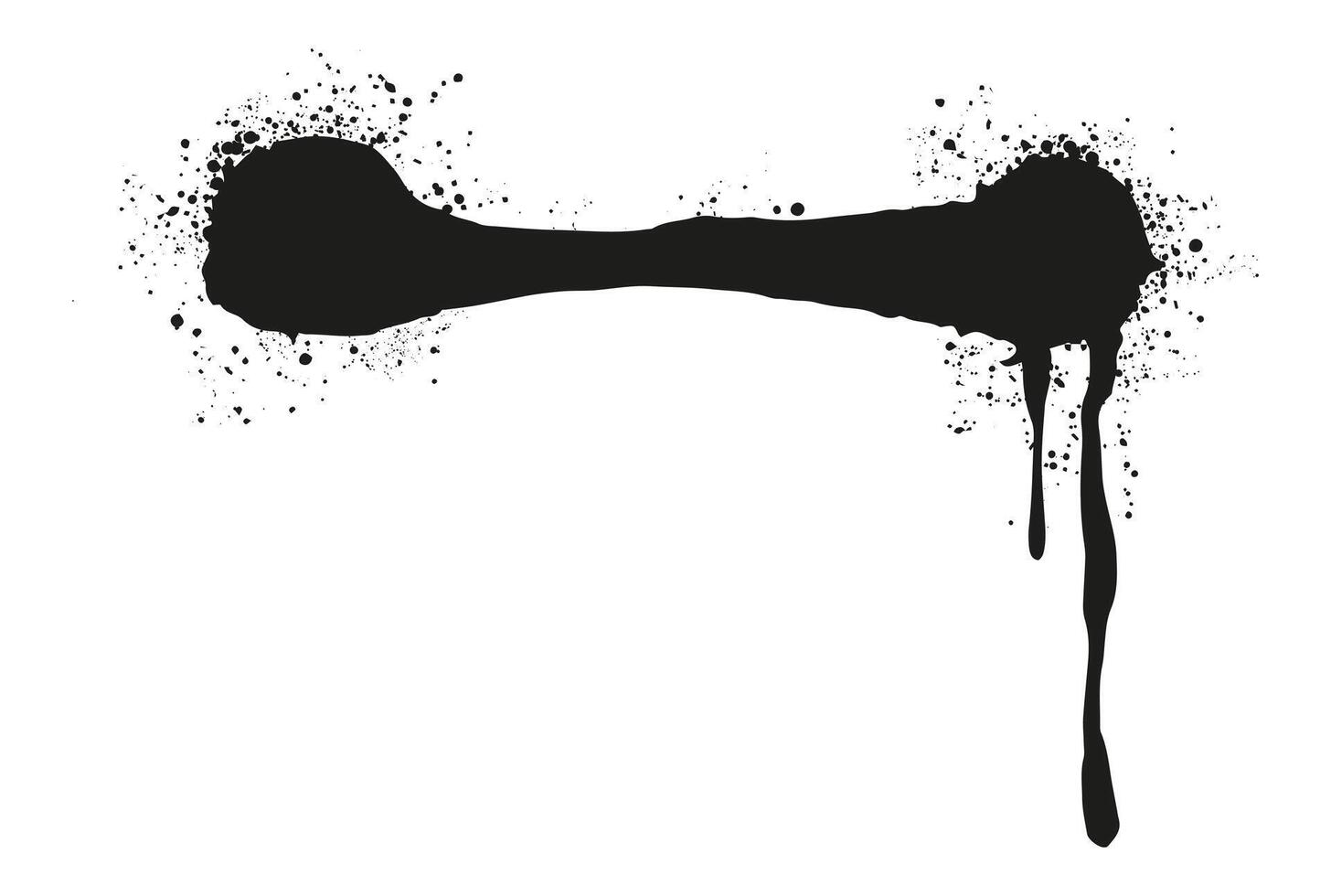 Black ink splatter in the shape of a dumbbell showing dripping effect along with artistic ink spray flat illustration on white background symbolizing creativity vector