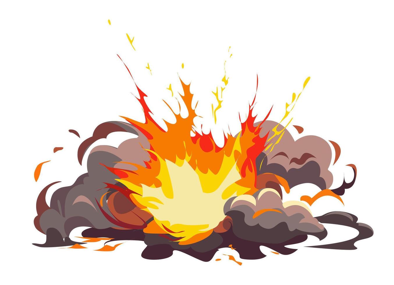 Dynamic explosion depicted in flat illustration style showcasing dynamic energy with vibrant colors perfect for scenarios requiring high impact visuals vector