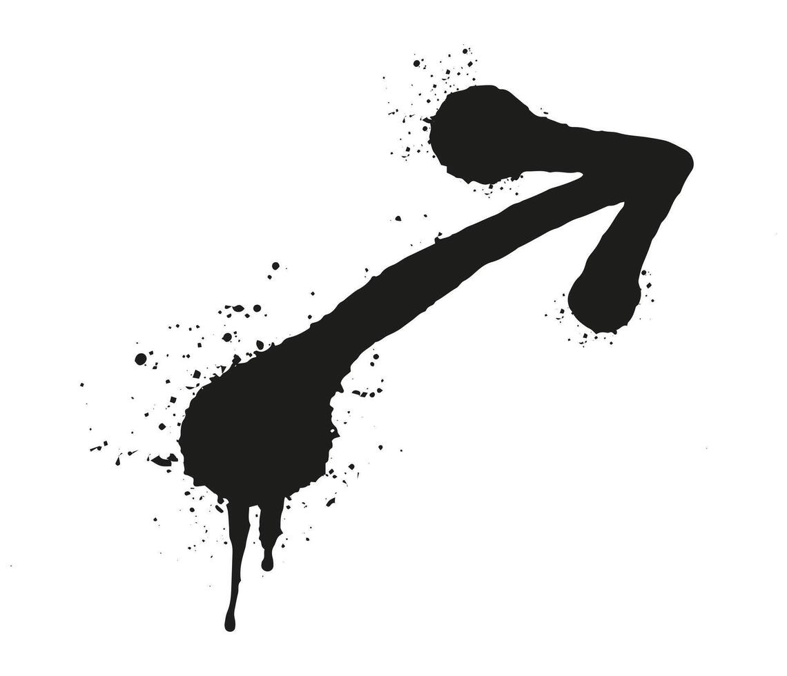 Abstract artistic arrow with splatter effect created in black ink Flat illustration depicting a bold black arrow with splatter detailing in a creative and artistic manner vector