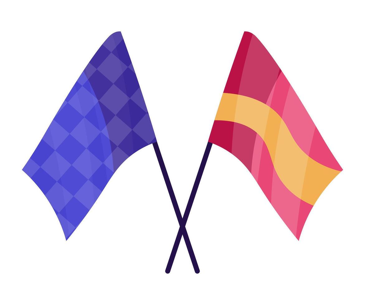 Flat illustration showing two crossed flags with one being european though the second flag is unknown in its specific origin and design vector