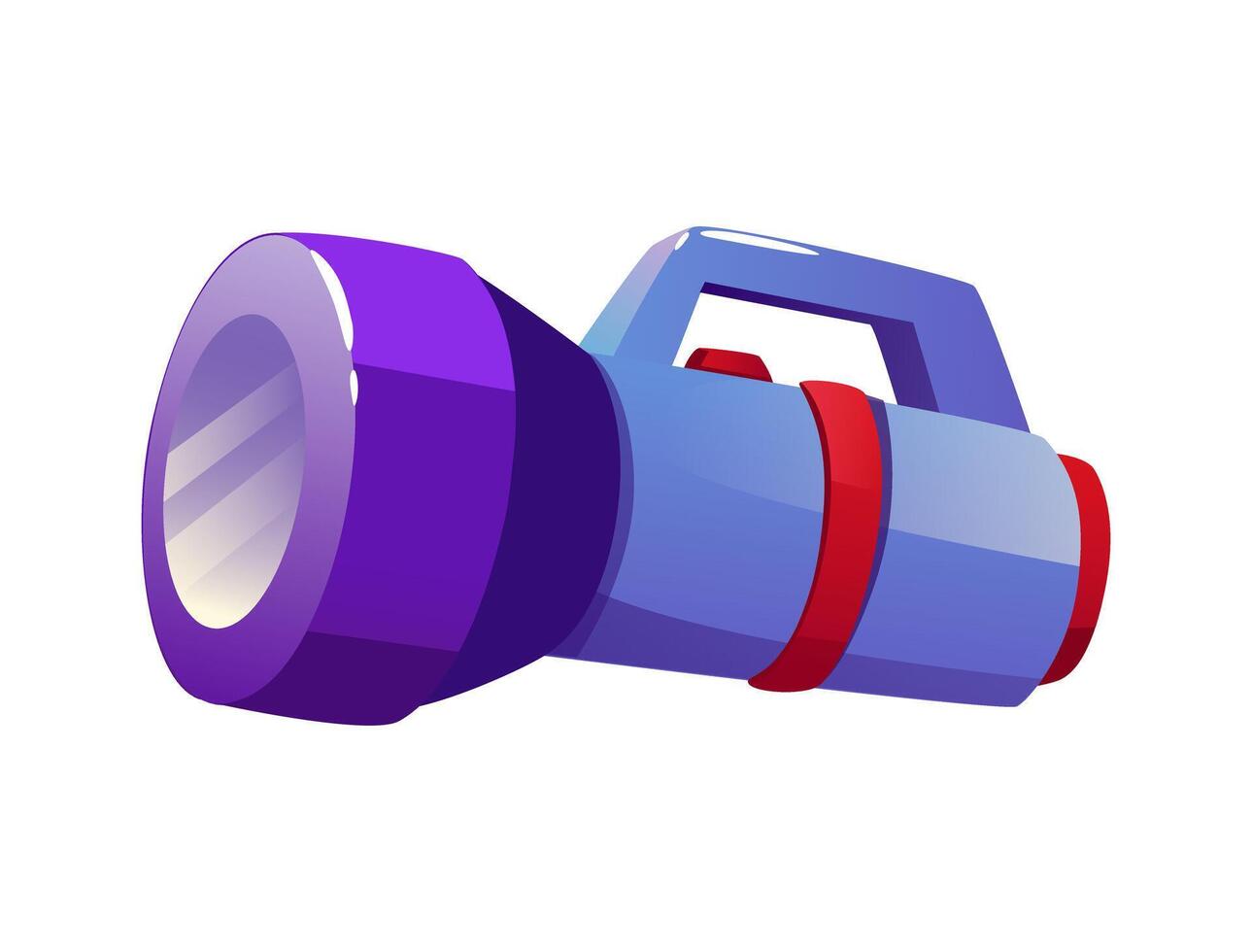 Colorful flashlight flat illustration with purple and blue hues This uniquely designed flashlight embodies modern design principles with a playful aesthetic great for various digital projects vector