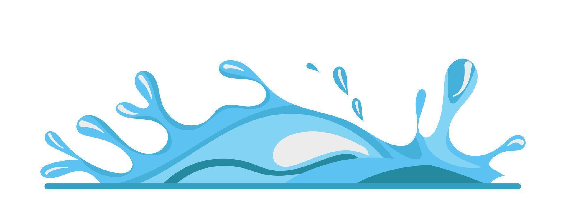 Flat illustration of a blue water splash with waves The splash and waves are depicted in a clean and simple design style showcasing the dynamic movements of water droplets vector