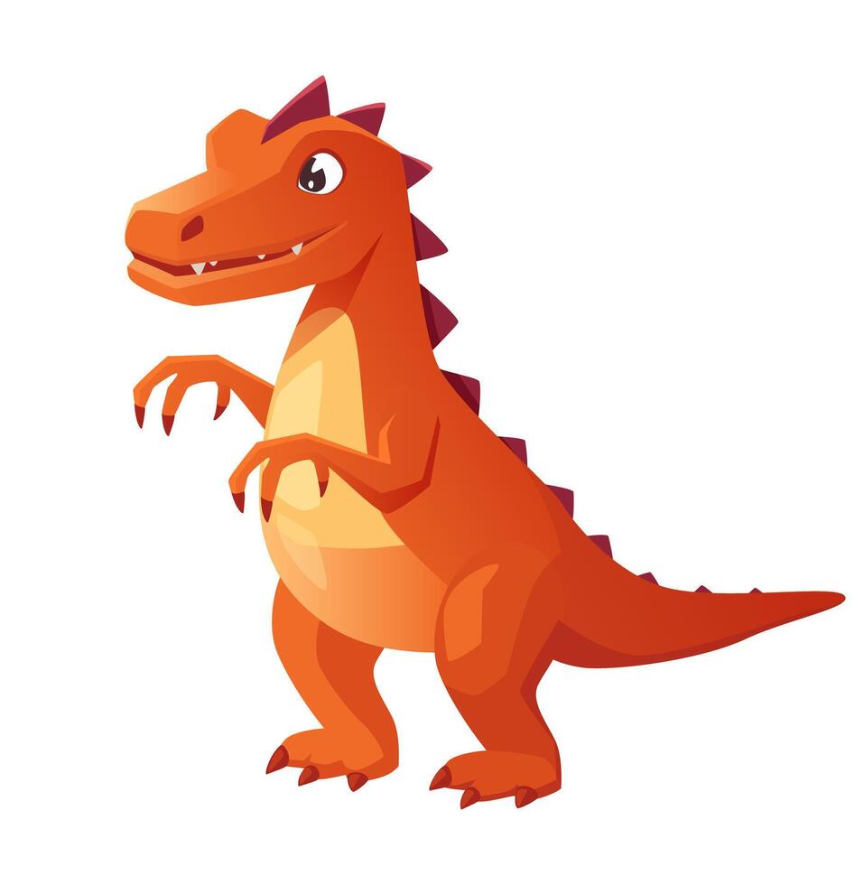 Friendly red dinosaur This cute dinosaur flat illustration is perfect for children s educational materials and games with its vibrant design vector