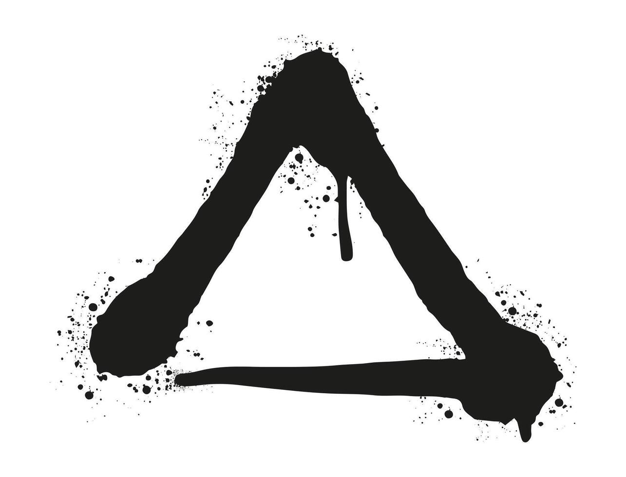 Black ink triangle illustration with splatters in flat style clean lines and bold color vector
