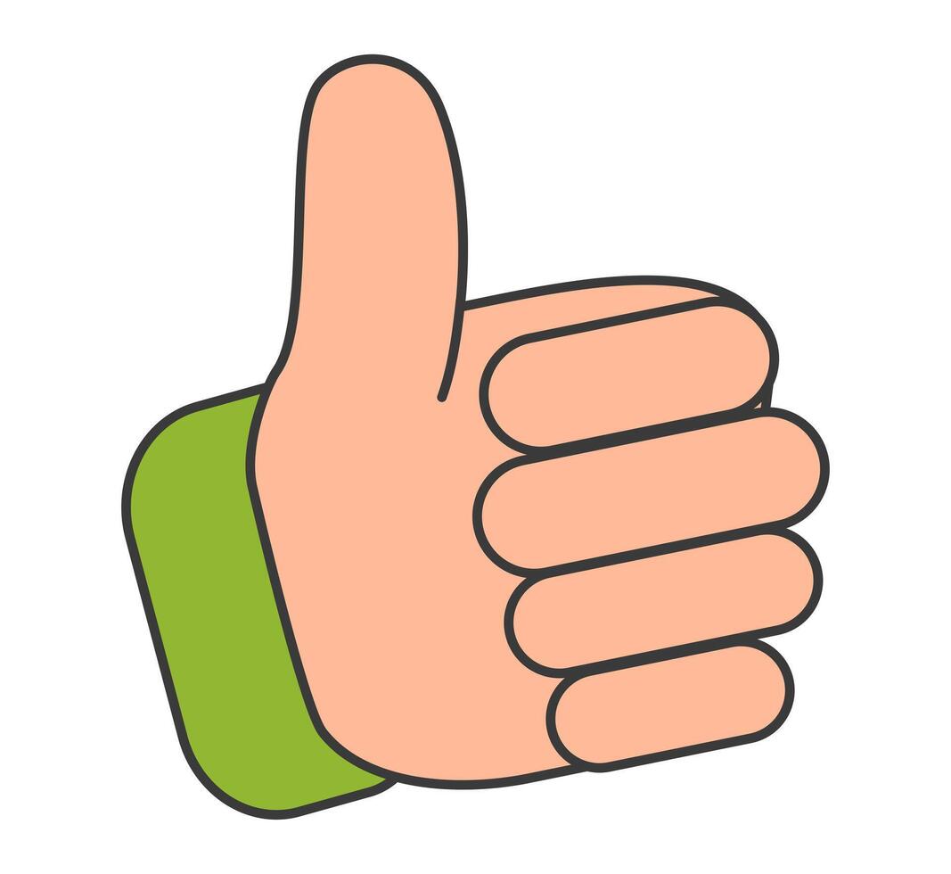 Thumbs up hand gesture illustration in flat style depicting approval or agreement often used in positive communication or feedback vector