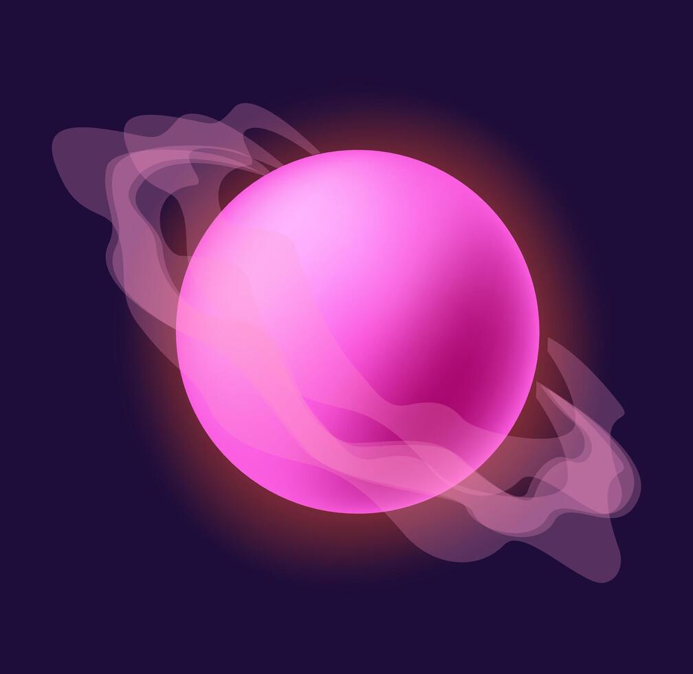 Pink neon glowing planet with purple aura background in flat illustration style beautiful and creative design inspired by cosmic elements and celestial objects vector