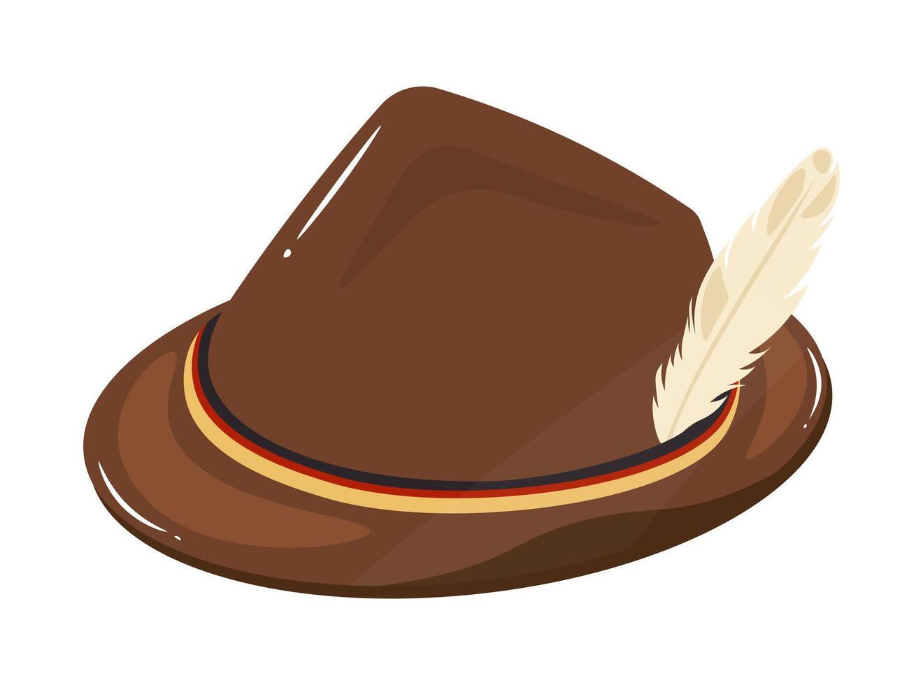 An image of a traditional german hat adorned with a feather drawn in a flat illustration style showcasing classic headwear vector
