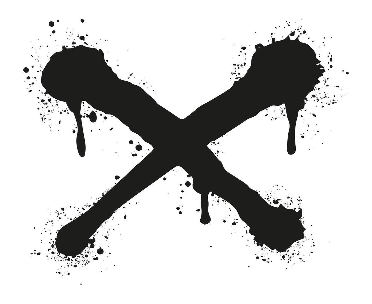 Black ink cross with splattered paint on a white background this flat illustration features a bold black ink cross with splattered paint around it vector