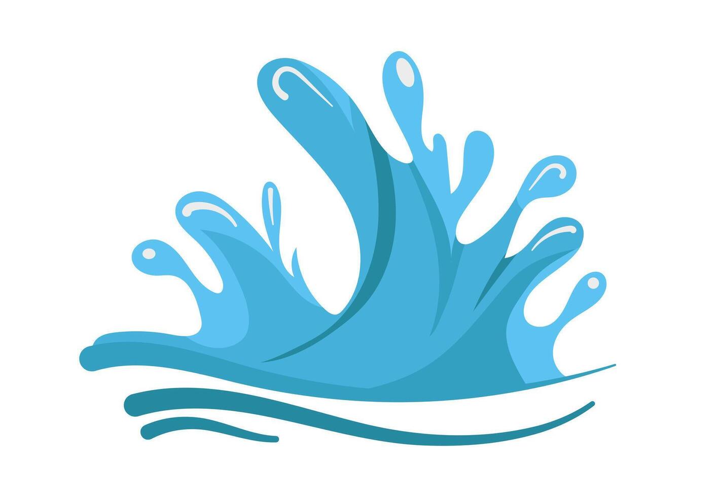 Water splash illustration created in a flat and dynamic style using various shades of blue designed with flowing and smooth lines vector