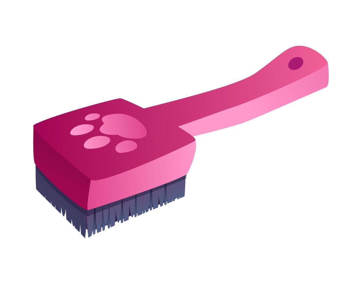 Pet grooming brush in shades of pink with a paw print design used for grooming cats and dogs flat illustration vector