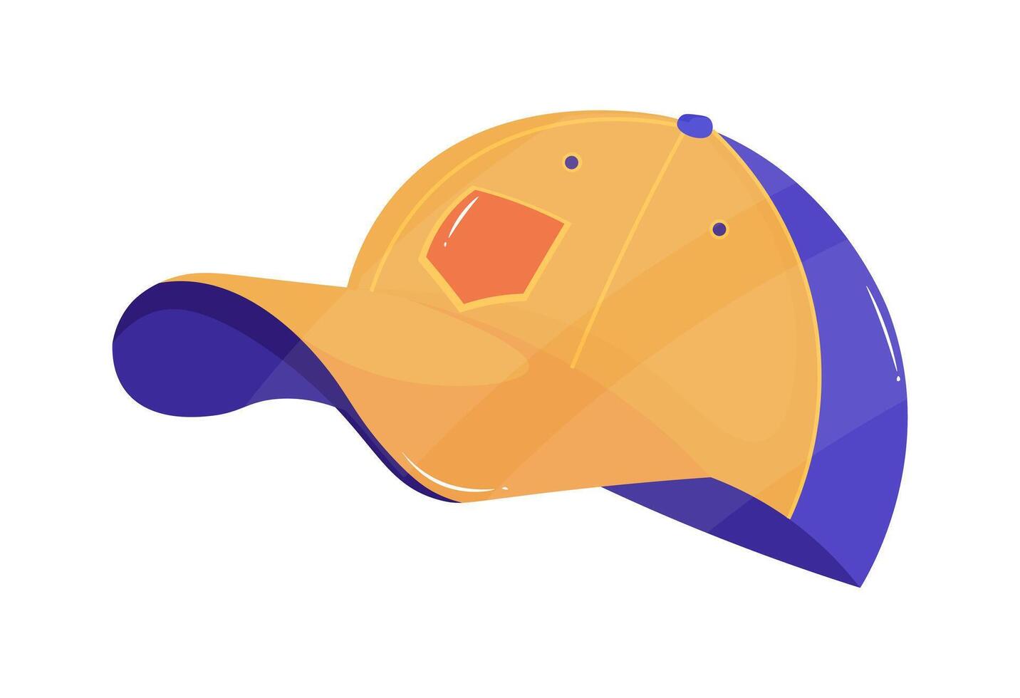 Yellow and blue baseball cap shown in side view. Created as a flat illustration this stylish cap design features a modern twist vector
