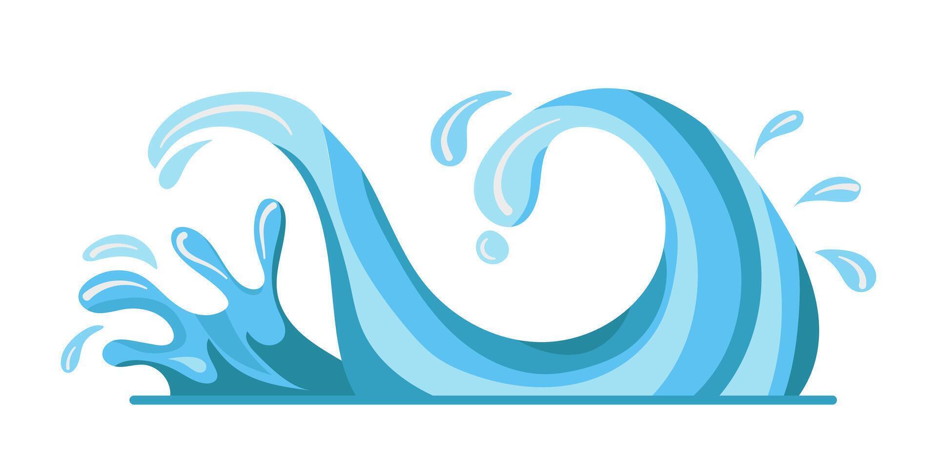 Ocean wave splashing in a flat illustration featuring abstract blue and white water showing motion and energy in a digital drawing fluid dynamics and fluidity abstract splash art wave scenery vector