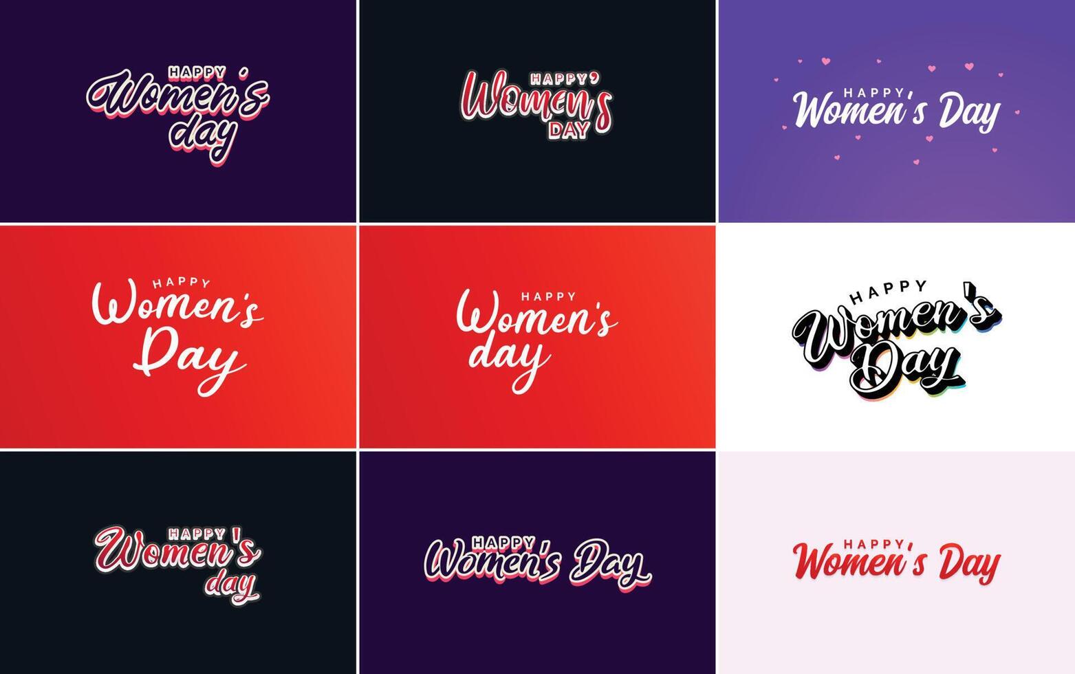 Happy Woman s Day handwritten lettering set for use in greeting or invitation cards festive tags and posters modern calligraphy collection on white background vector