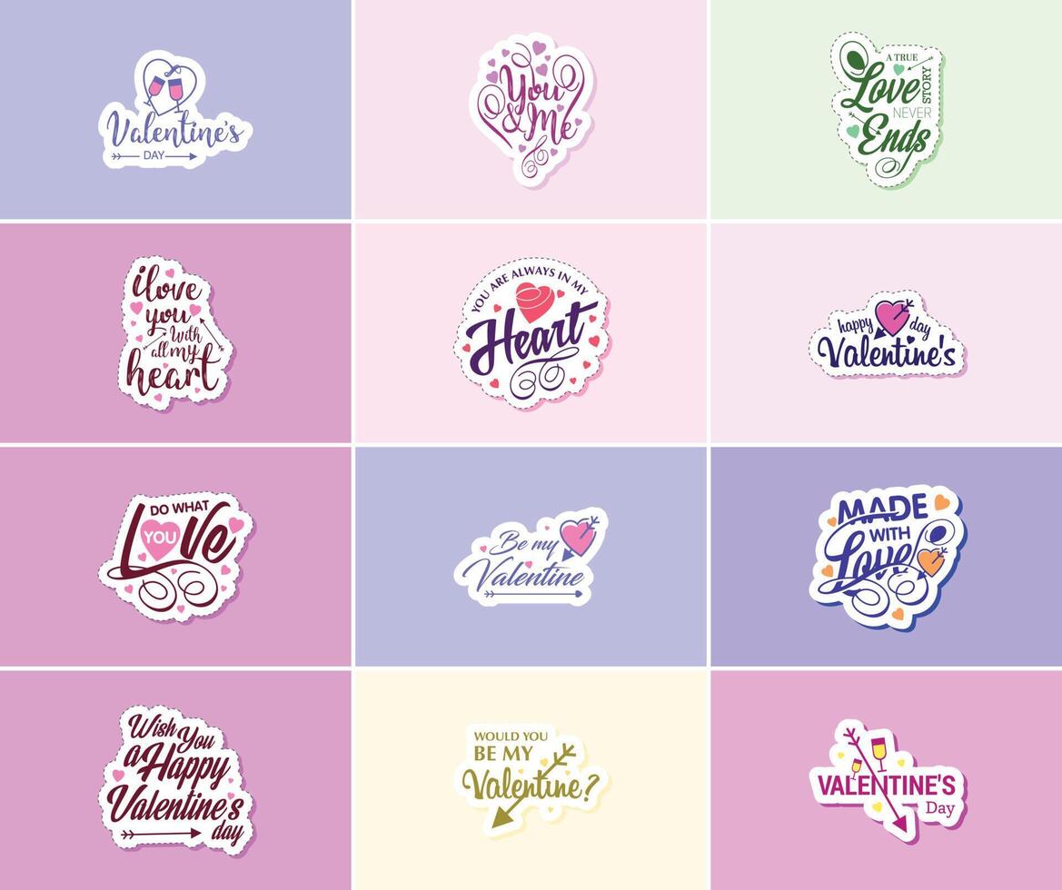 Express Your Love with Valentine s Day Typography and Graphics Stickers vector