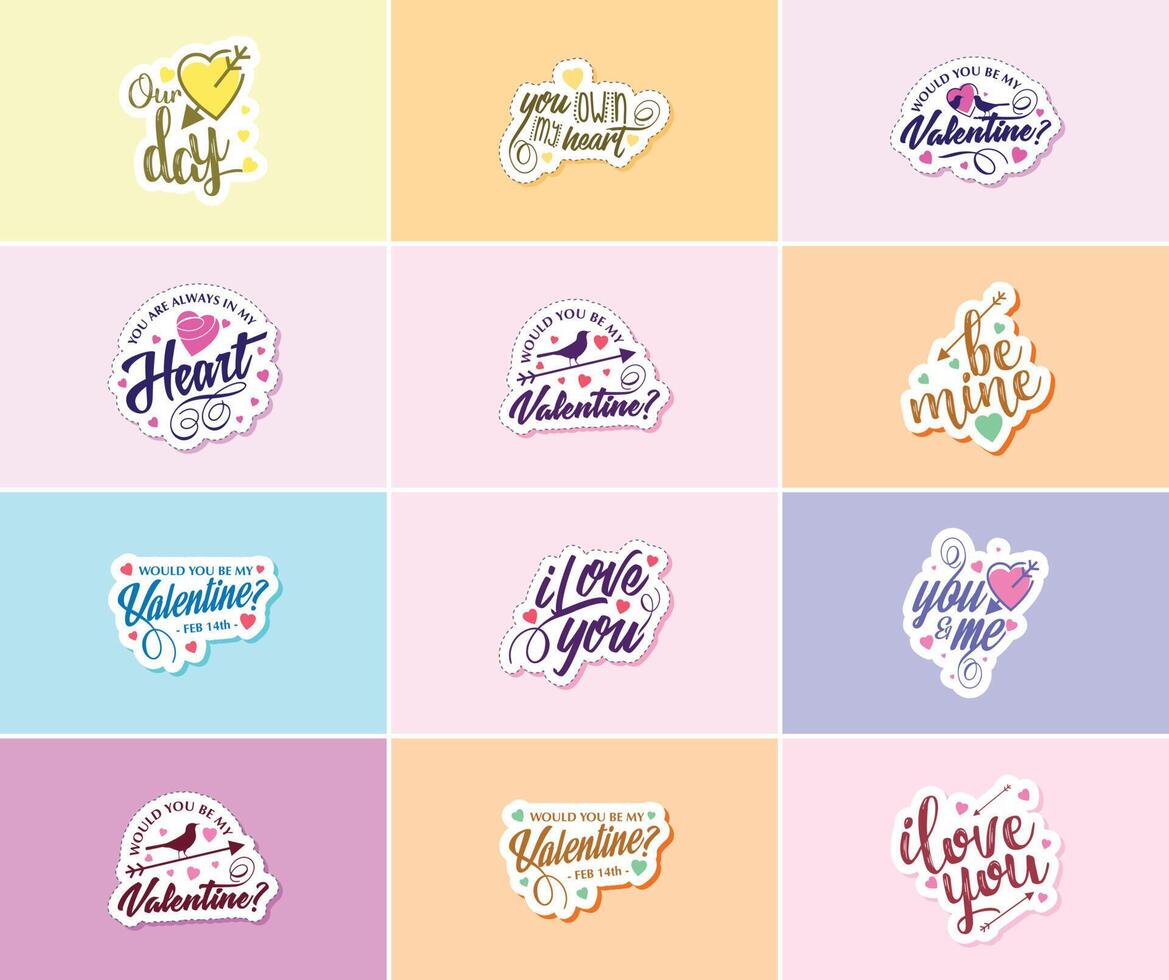 Saying I Love You with Valentine s Day Typography and Graphics Stickers vector