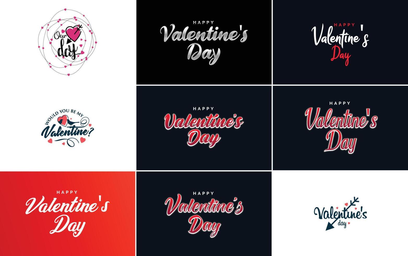 Happy Valentine s Day text hand lettering typography poster on red gradient background illustration suitable for use in design of romantic quote postcards vector
