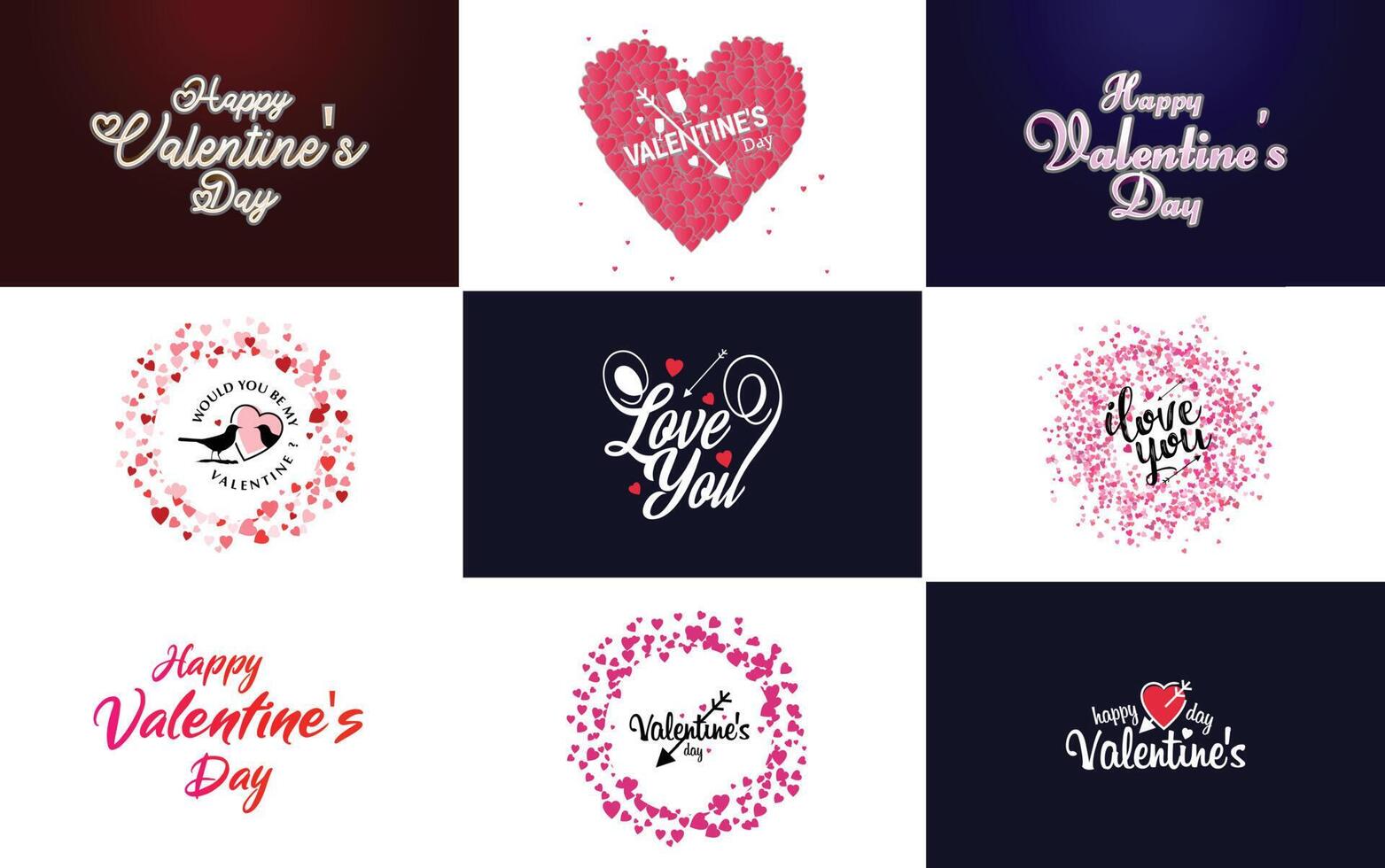 Happy Valentine s Day text hand lettering typography poster on red gradient background illustration suitable for use in design of romantic quote postcards vector