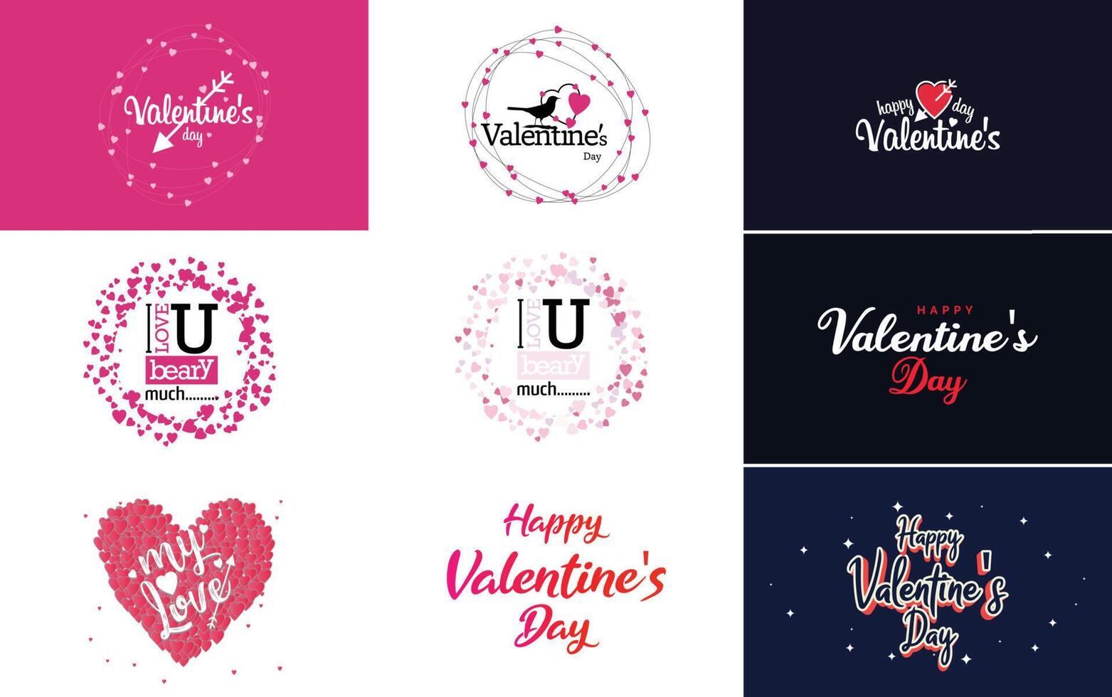 Happy Valentine s Day greeting background in papercut realistic style paper clouds flying realistic heart on string pink banner party invitation template calligraphy words text sign on copy space vector