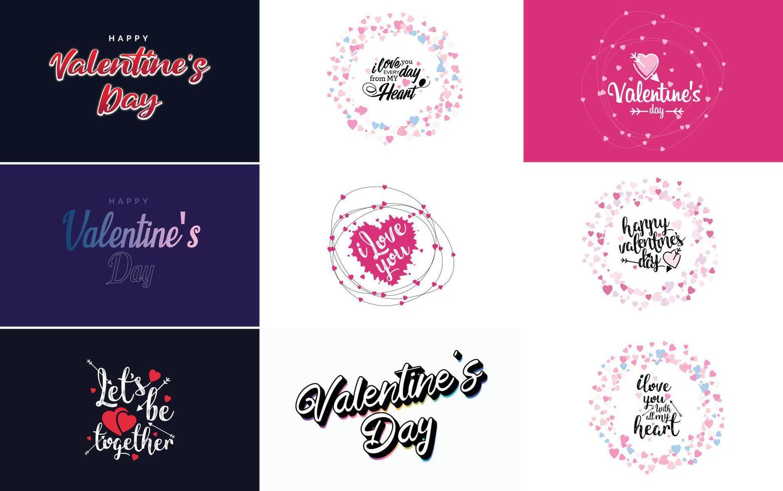 Happy Valentine s Day greeting background in papercut realistic style paper clouds flying realistic heart on string pink banner party invitation template calligraphy words text sign on copy space vector
