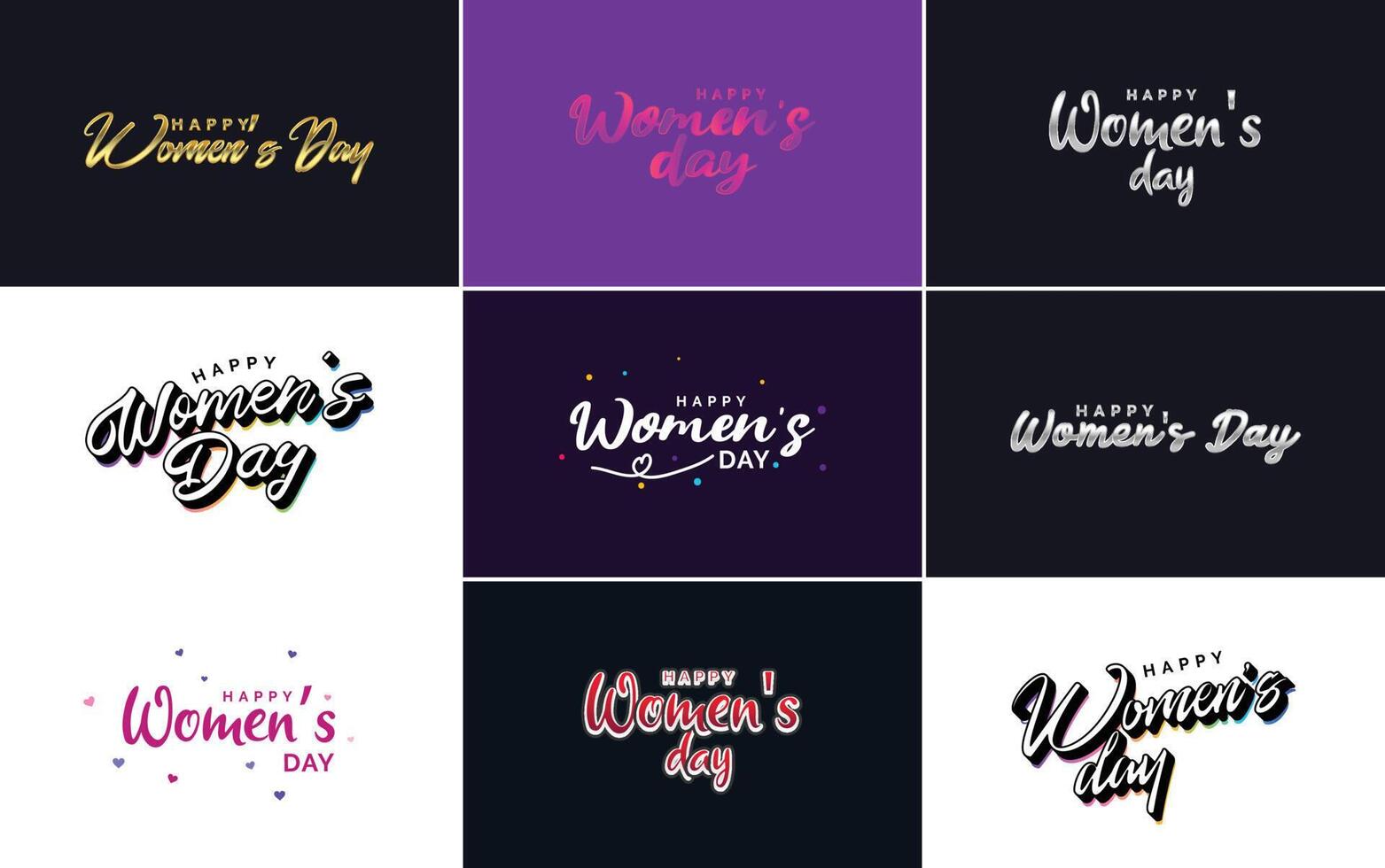 Set of Happy Woman s Day handwritten lettering suitable for use in greeting or invitation cards festive tags and posters modern calligraphy collection on a white background vector