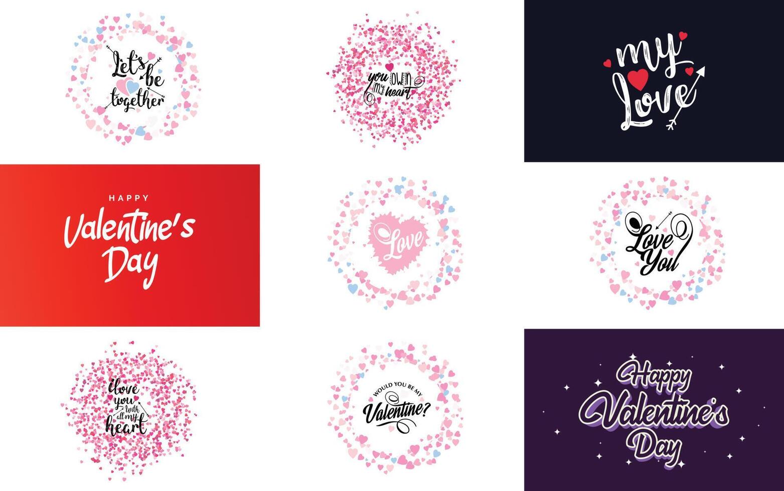 Hand drawn black lettering Valentine s Day and pink hearts on white background illustration suitable for use in design of cards banners logos flyers labels icons badges and stickers vector