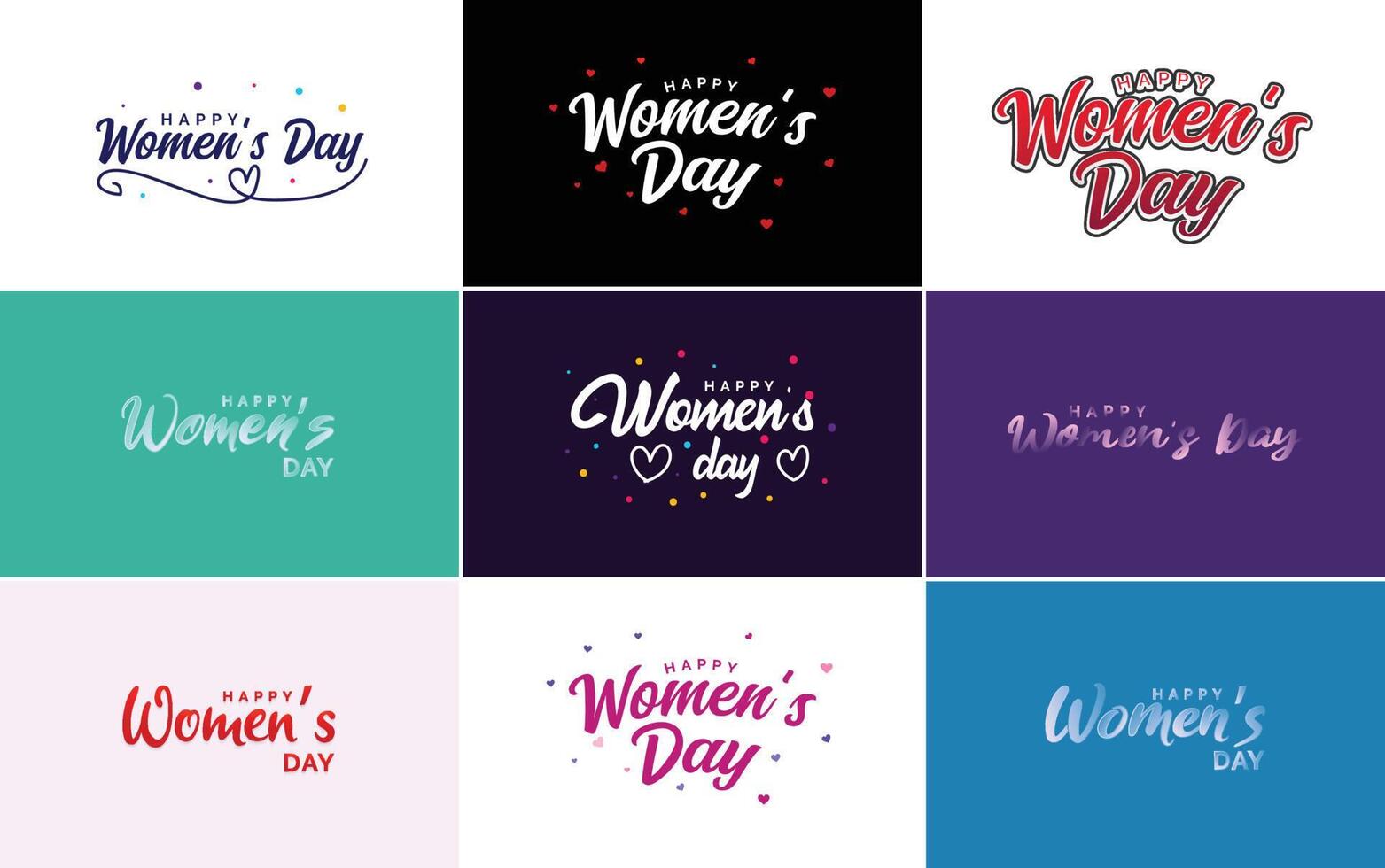 Set of Happy Woman s Day handwritten lettering suitable for use in greeting or invitation cards festive tags and posters modern calligraphy collection on a white background vector