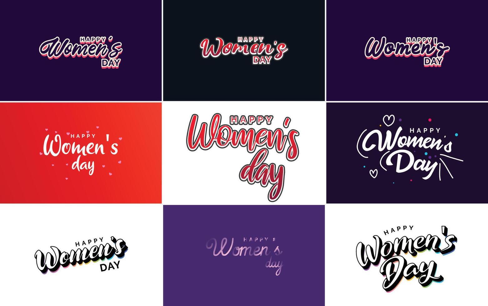 Happy Woman s Day handwritten lettering set for use in greeting or invitation cards festive tags and posters modern calligraphy collection on white background vector