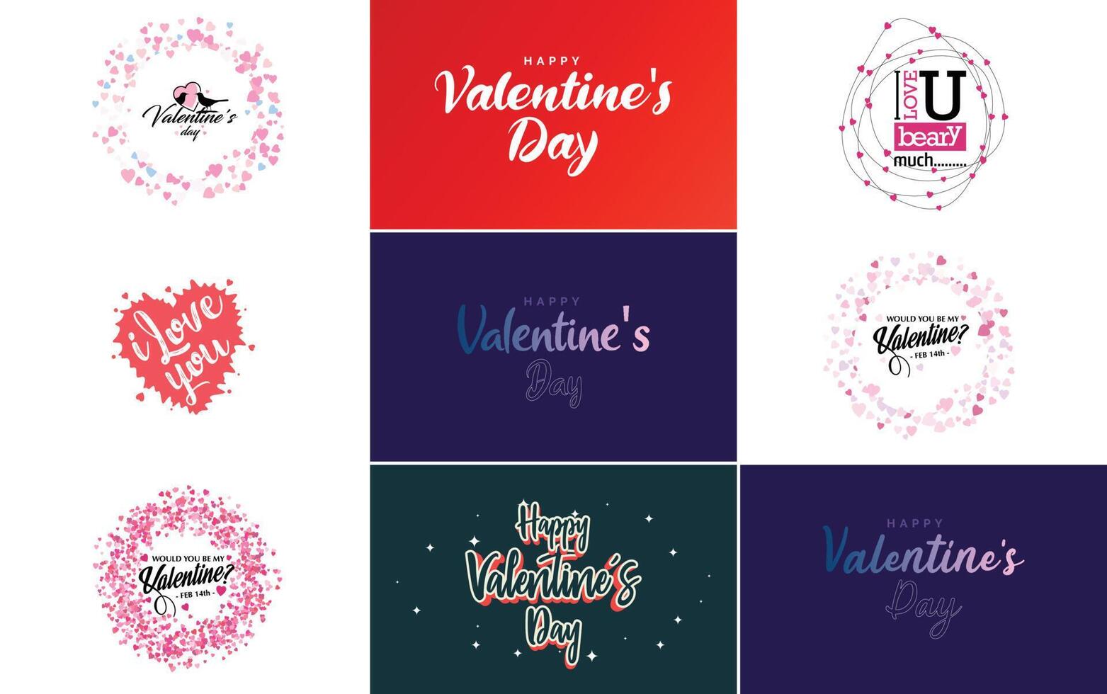Hand drawn black lettering Valentine s Day and pink hearts on white background illustration suitable for use in design of cards banners logos flyers labels icons badges and stickers vector