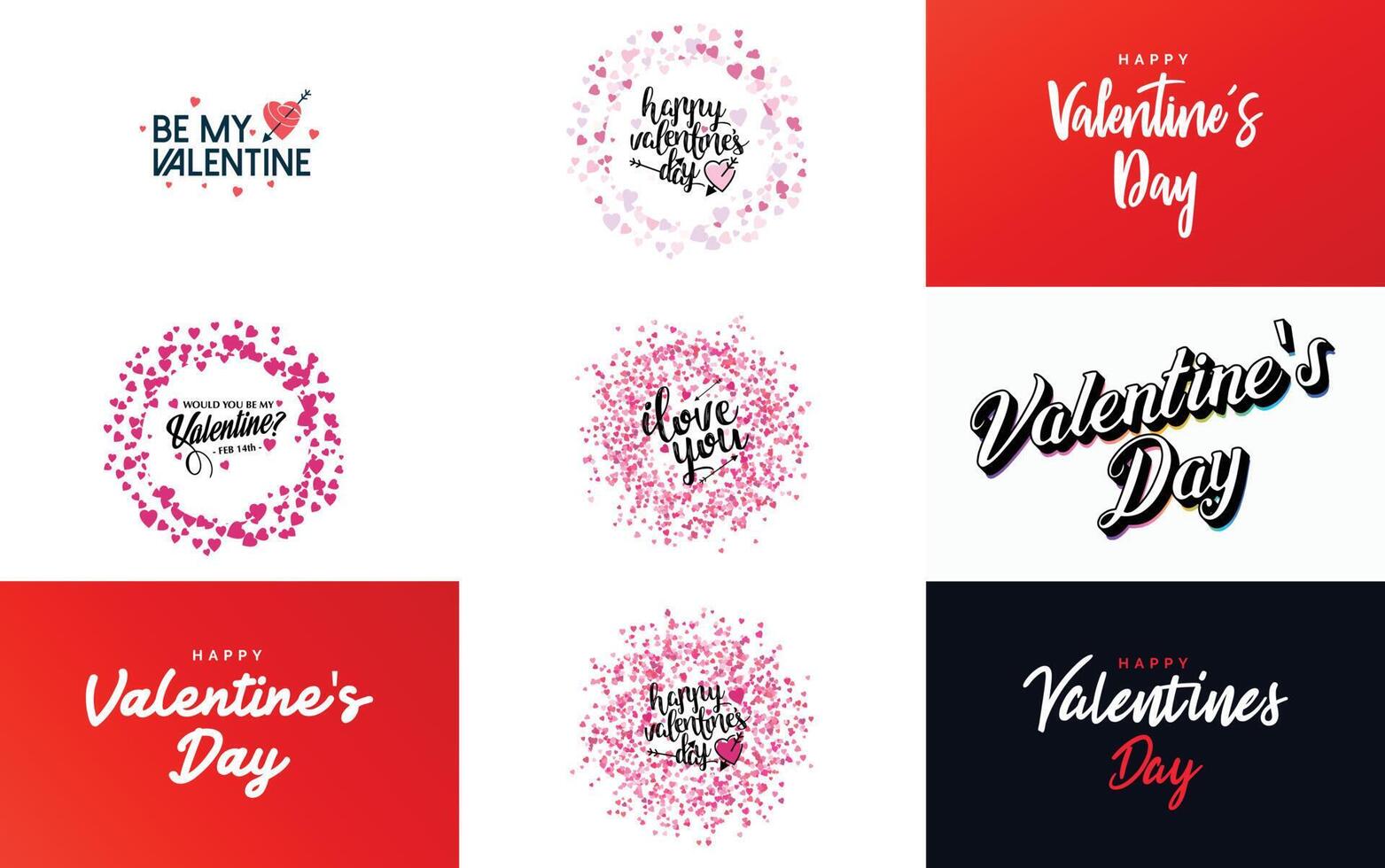 Happy Valentine s Day typography design with a heart shaped wreath and a gradient color scheme vector