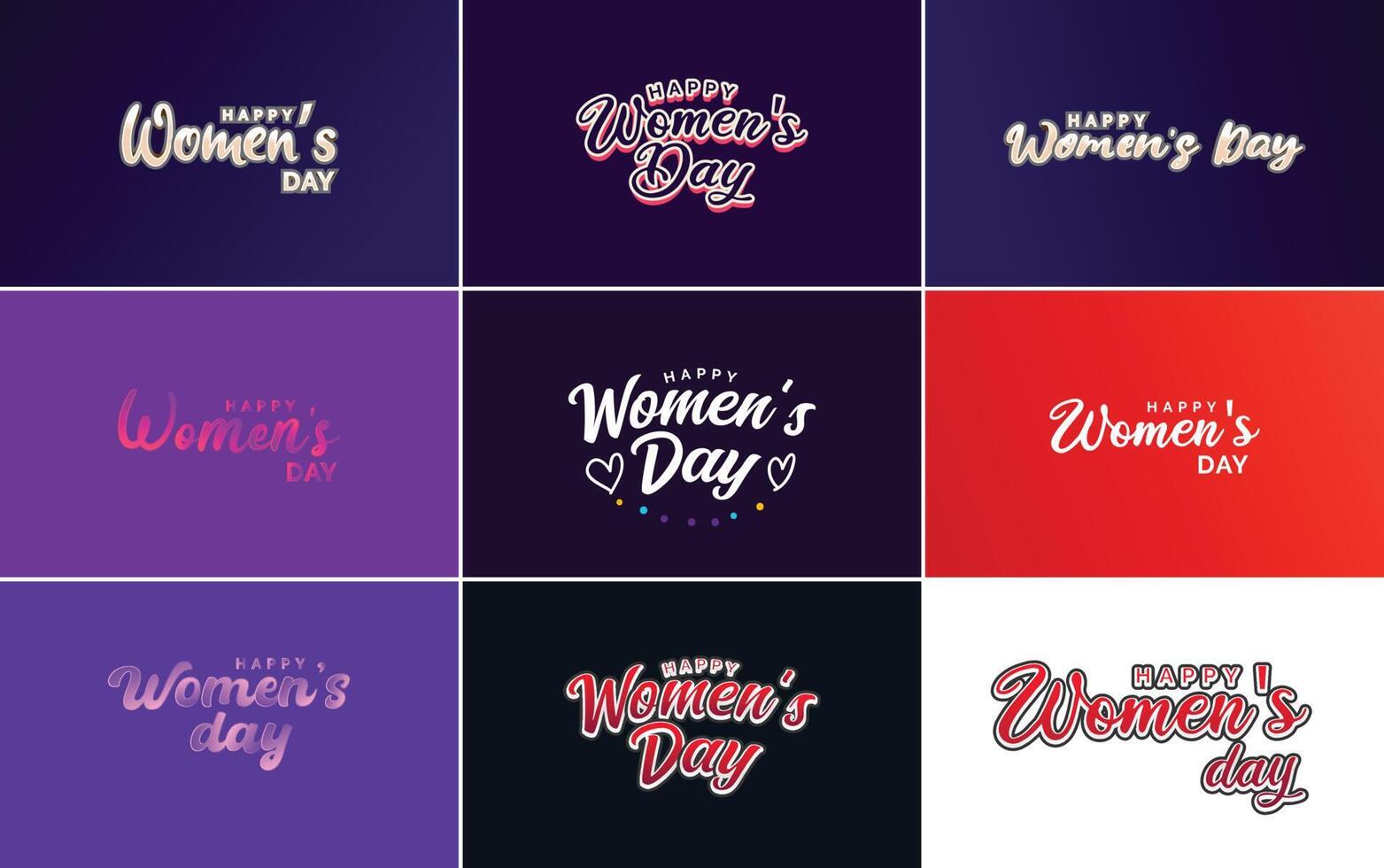 Set of Happy Woman s Day handwritten lettering suitable for use in greeting or invitation cards festive tags and posters modern calligraphy collection on a white background vector