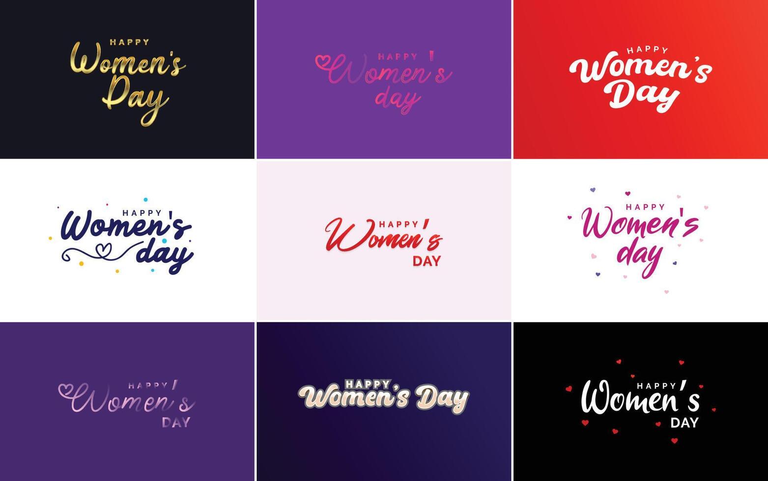 Happy Woman s Day handwritten lettering set for use in greeting or invitation cards festive tags and posters modern calligraphy collection on white background vector