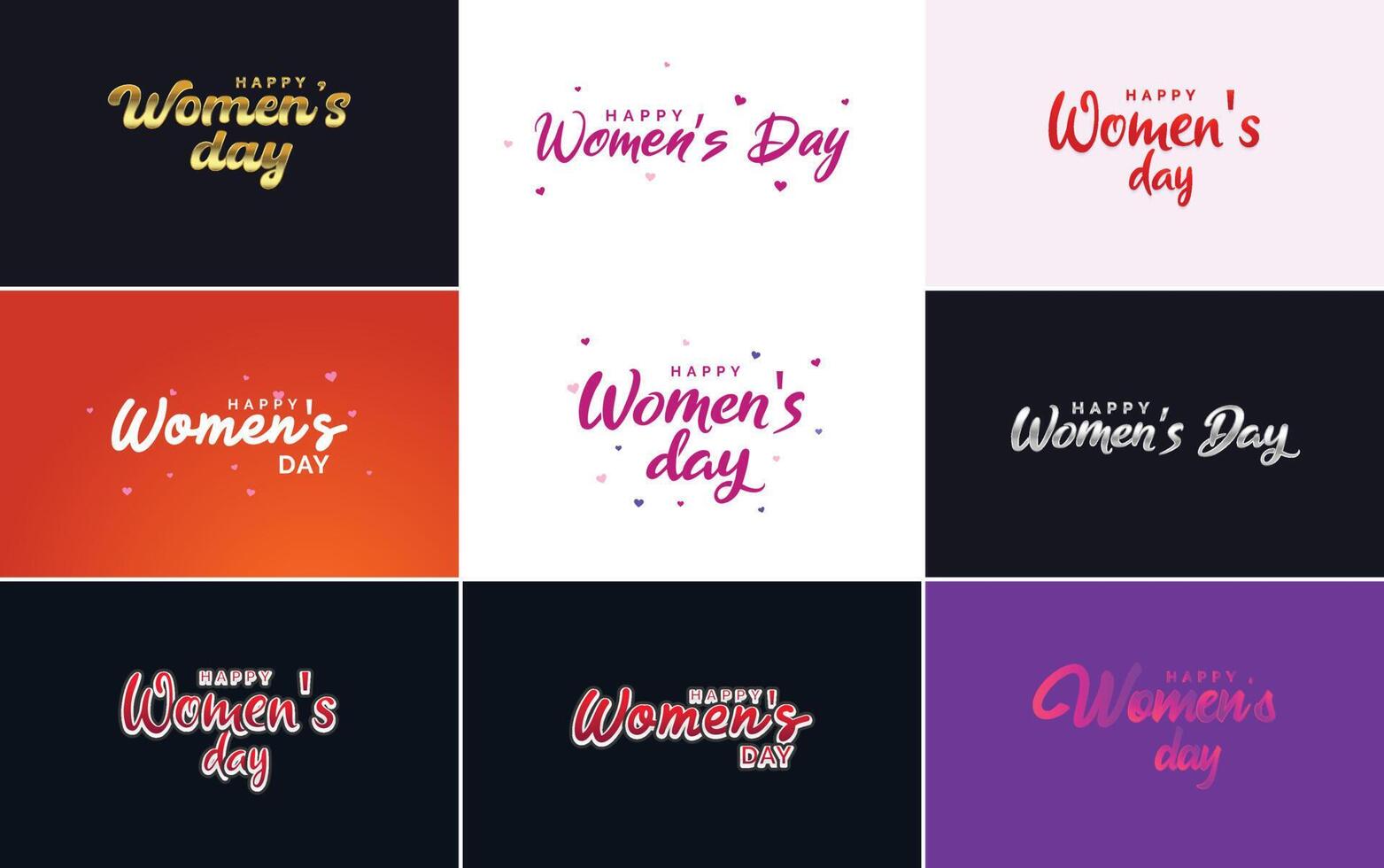 Set of Happy Woman s Day handwritten lettering suitable for use in greeting or invitation cards festive tags and posters modern calligraphy collection on a white background vector