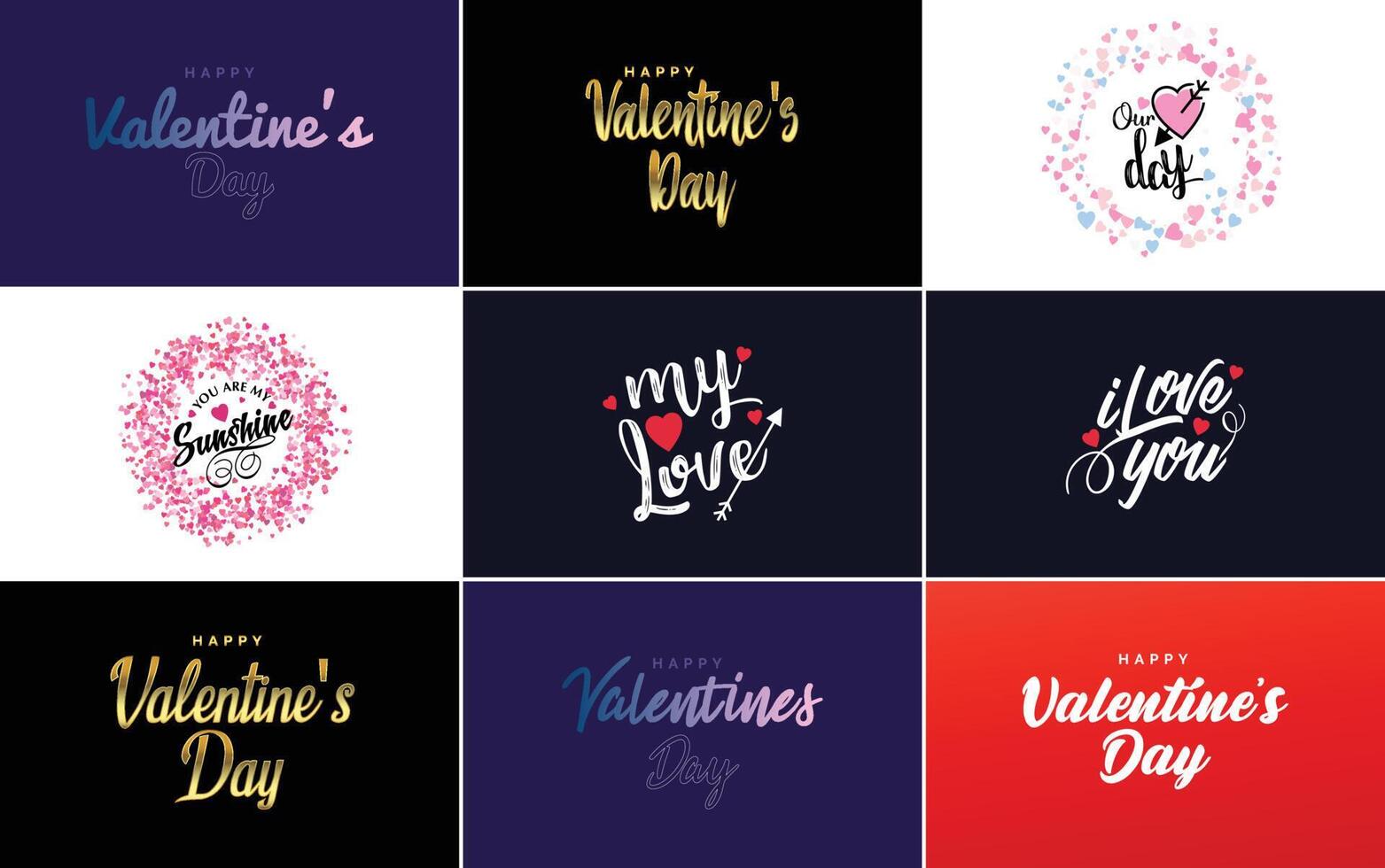 Happy Valentine s Day text hand lettering typography poster on red gradient background illustration suitable for use in design of romantic quote postcards vector