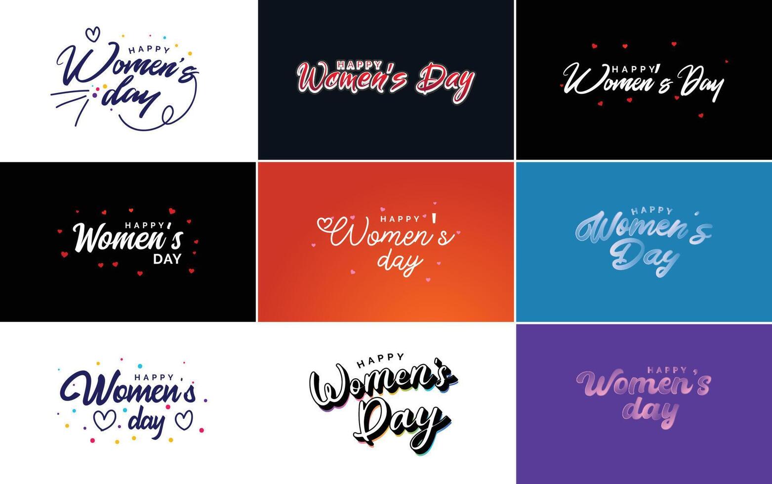 Set of Happy Woman s Day handwritten lettering suitable for use in greeting or invitation cards festive tags and posters modern calligraphy collection on a white background vector
