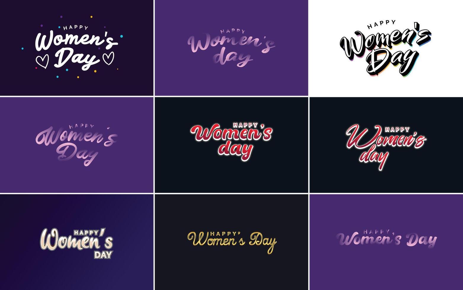 Happy Woman s Day handwritten lettering set March 8th modern calligraphy collection on white background suitable for greeting or invitation cards festive tags and posters vector