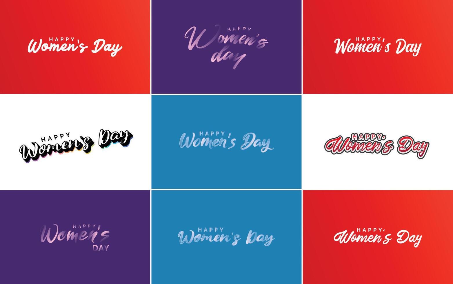 Pink Happy Women s Day typographical design elements set for greeting cards vector