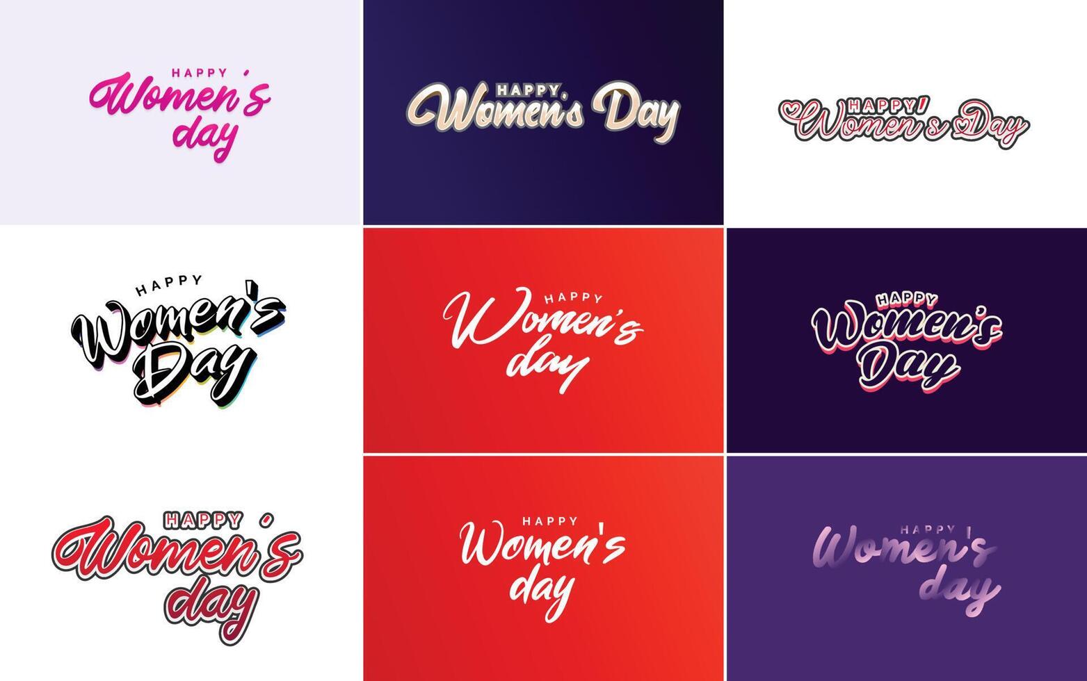 Abstract Happy Women s Day logo with a women s face and love element design in pink and black colors vector