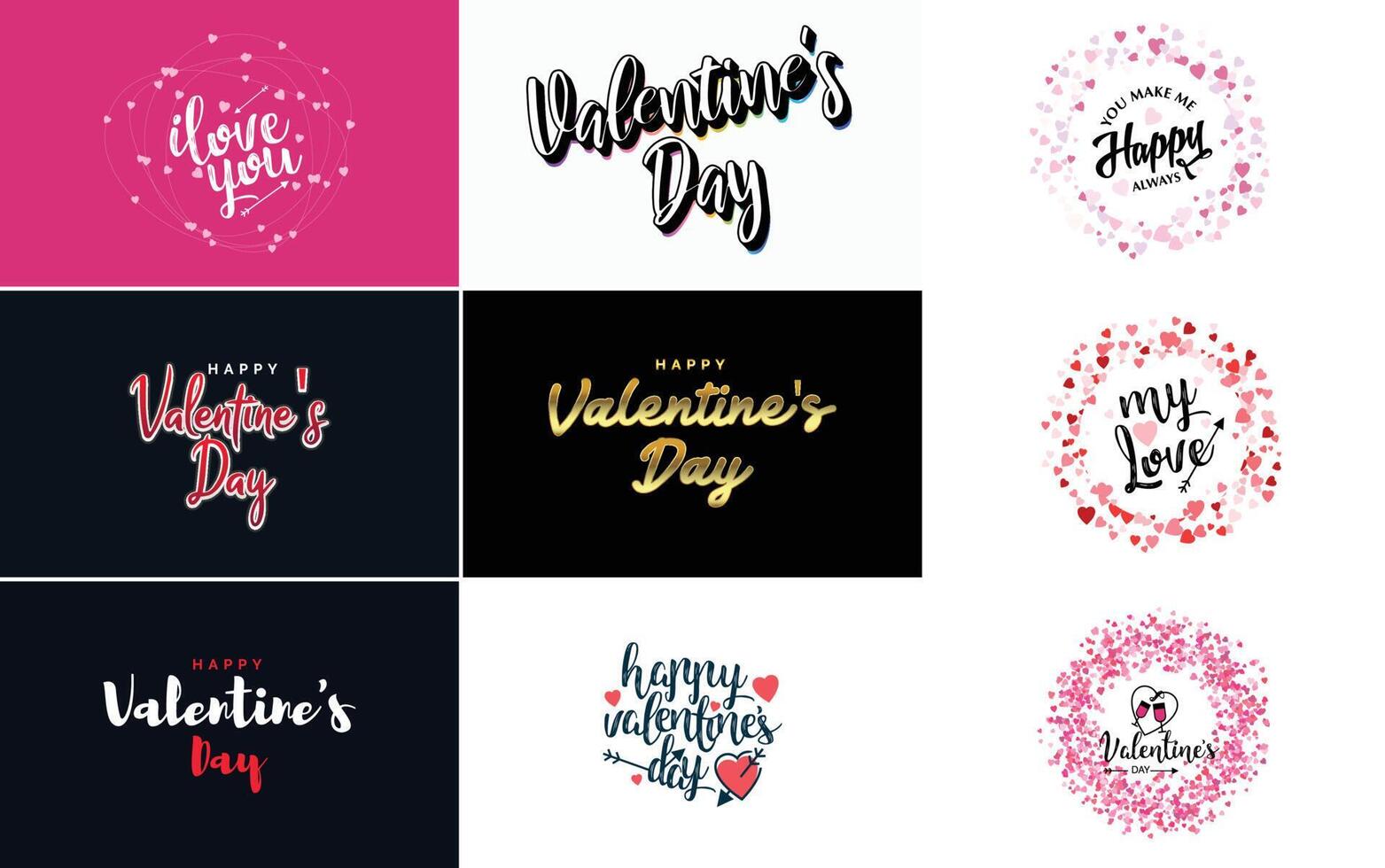 Happy Valentine s Day greeting background in papercut realistic style paper clouds flying realistic heart on string pink banner party invitation template calligraphy words text sign on copy space vector