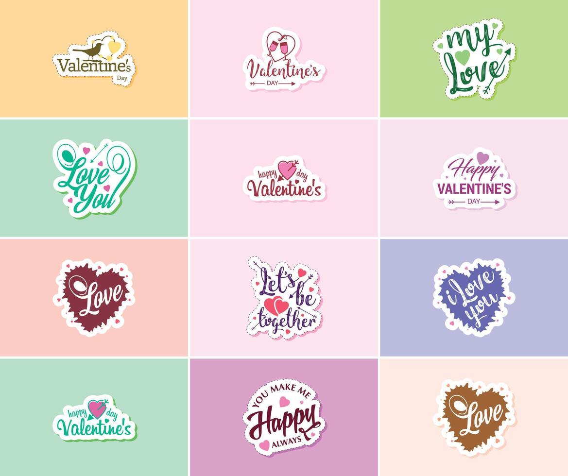 Saying I Love You with Valentine s Day Typography and Graphics Stickers vector