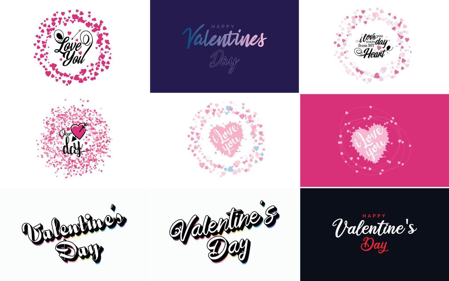 Happy Valentine s Day greeting card template with a cute animal theme and a pink color scheme vector
