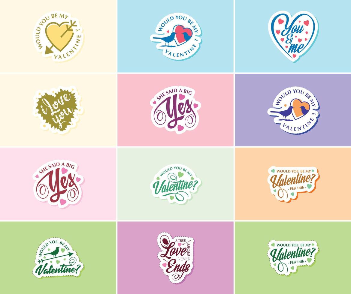 Valentine s Day A Time for Romance and Beautiful Artistry Stickers vector