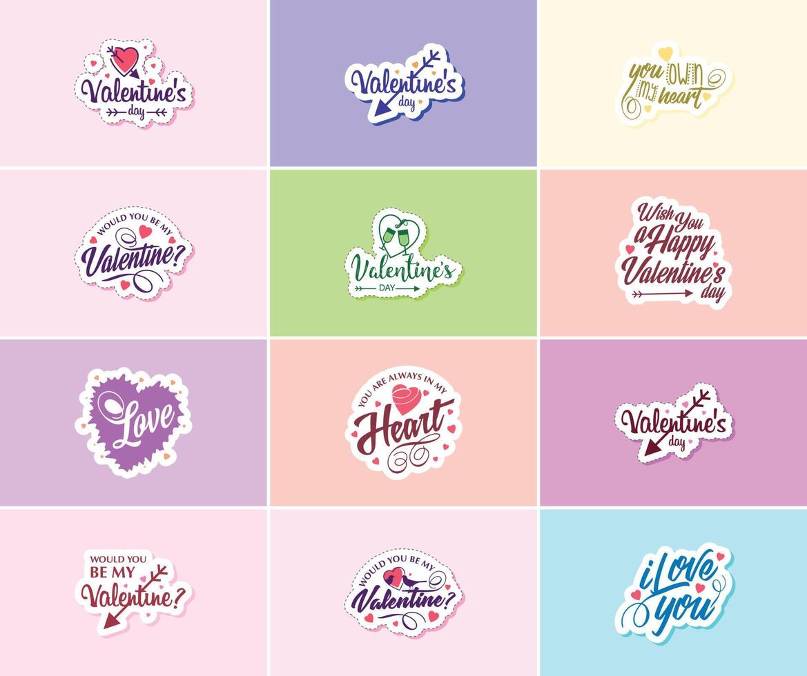 Express Your Love with Valentine s Day Typography and Graphic Design Stickers vector