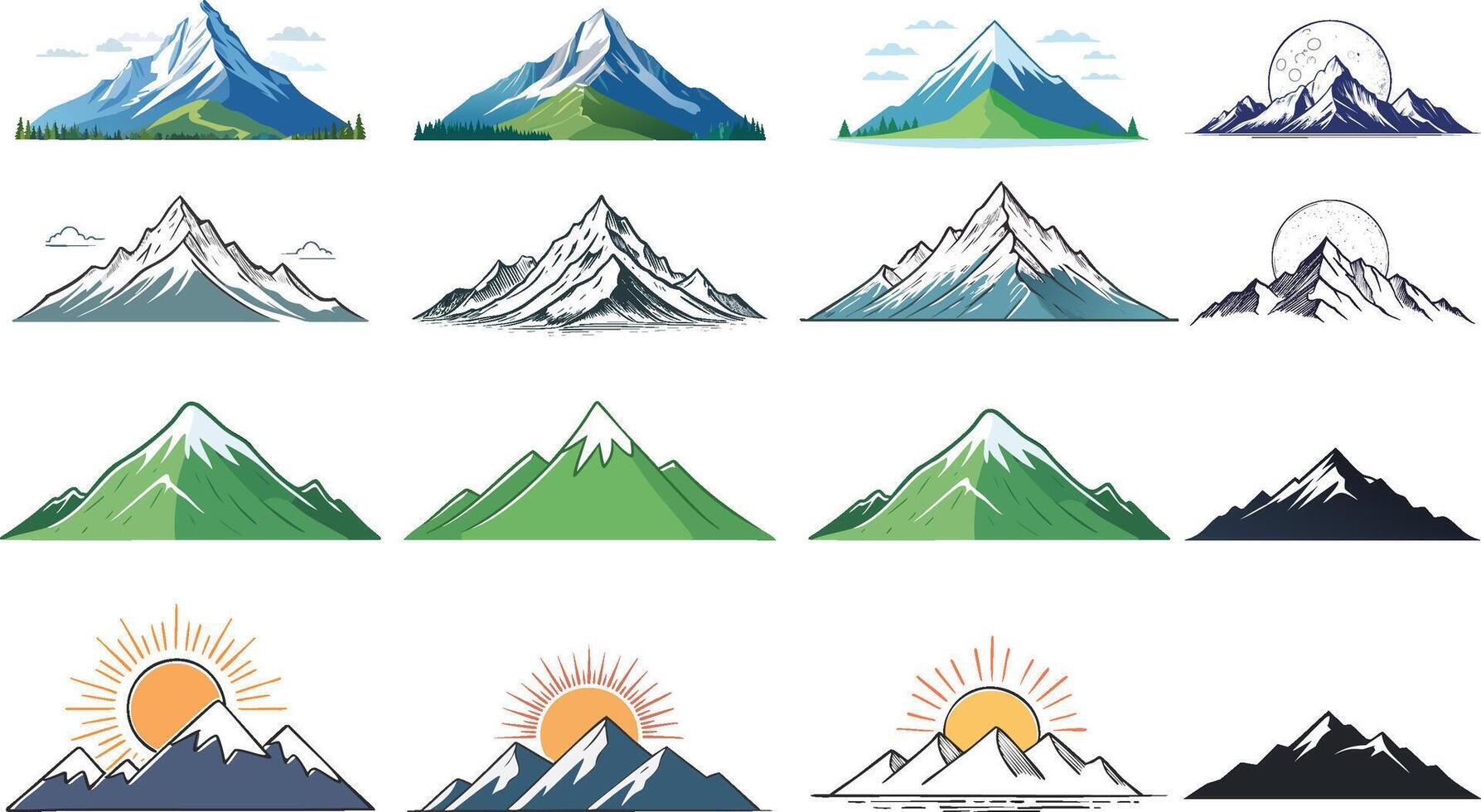 colorful hand drawn mountain illustration vector