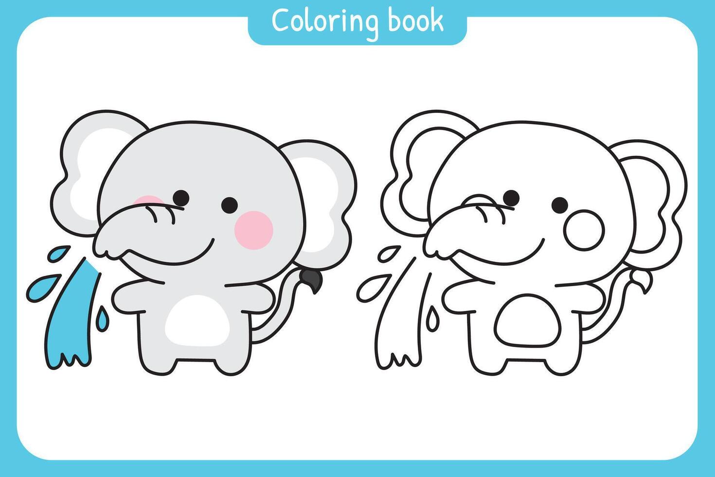 Coloring book.Painting book for kid.School.Page.Cute elephant spray water.Wild animal character cartoon design.Kawaii.Illustration. vector