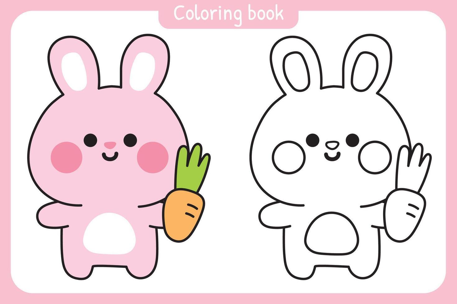 Coloring book.Painting book for kid.School.Page.Cute rabbit hold carrot.Bunny.Easter.Rodent animal character cartoon design.Kawaii.Illustration. vector