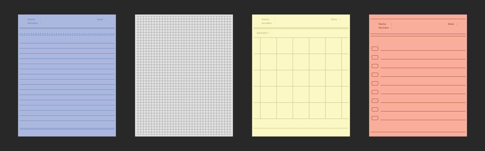 Colorful lined and graph paper set. For planner, schedule, notes, or scrapbook. vector