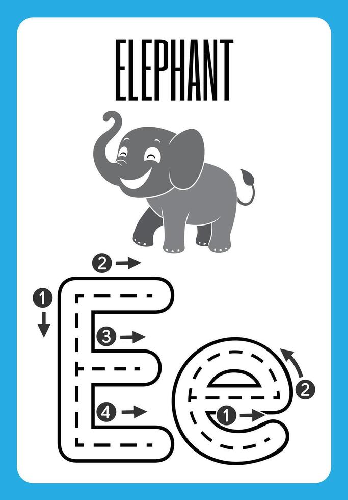 Letter E and e Hand Drawn Practice Worksheets for kids vector